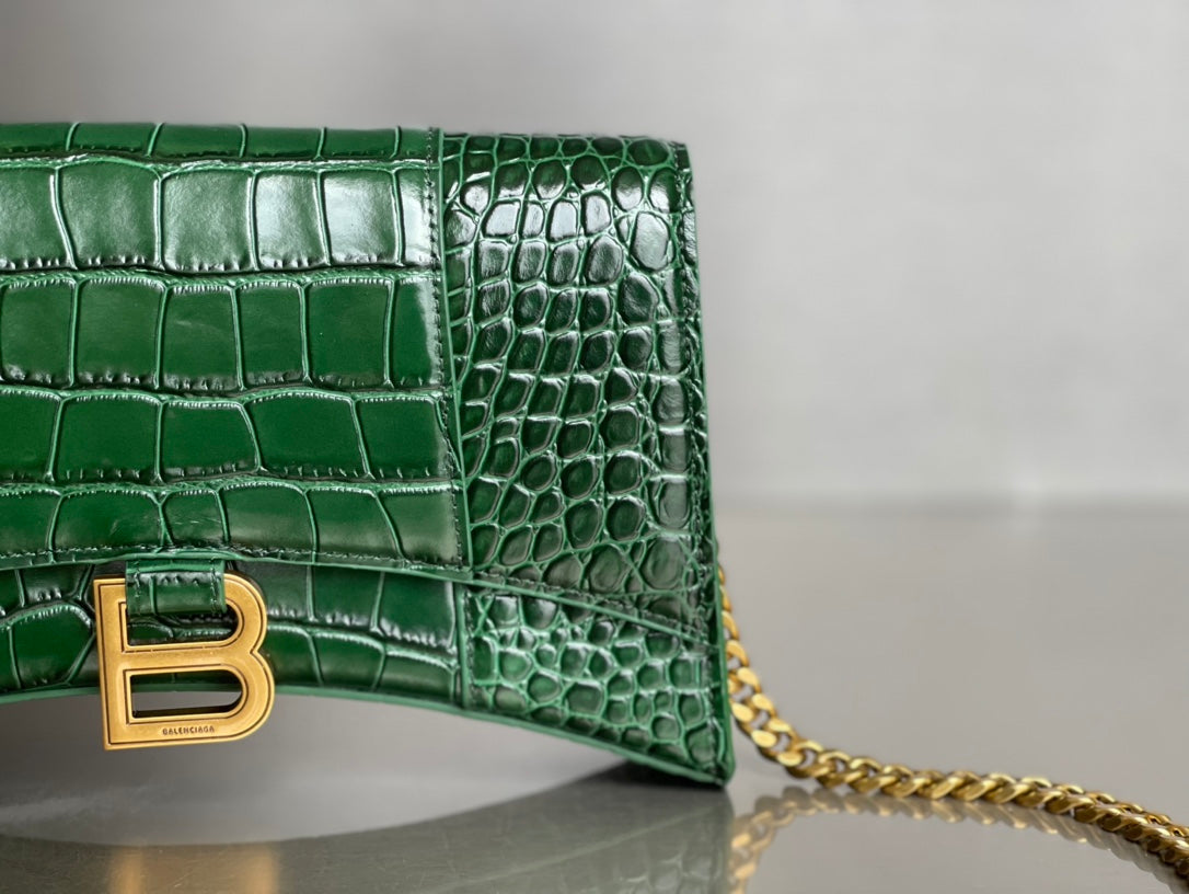 Crocodile print dark green/gold buckle