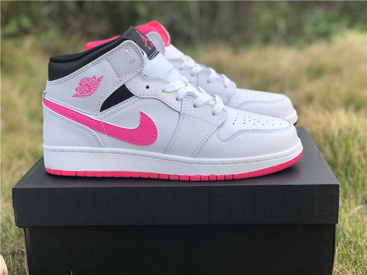 Air Jordan 1 Mid White Black Hyper Pink (GS)