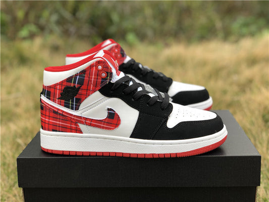 Air Jordan 1 Mid White Plaid (GS)